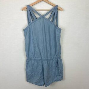 FABLETICS Blue Chambray Liza Romper Sleeveless Short Cinch Waist